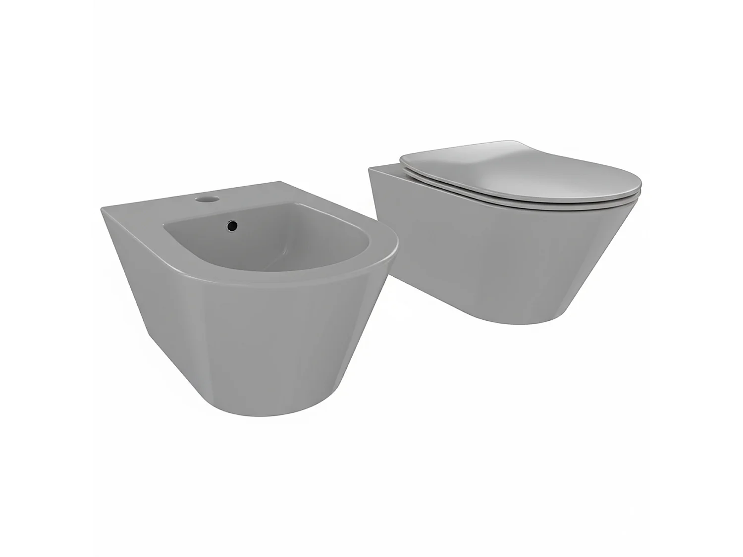 Coppia Sanitari Sospesi Vaso WC Rimless Con Tornado Flush E Bidet Sospeso Moderno Tondo In Ceramica Con Copriwater Chiusura Soft Close Grigio Opaco
