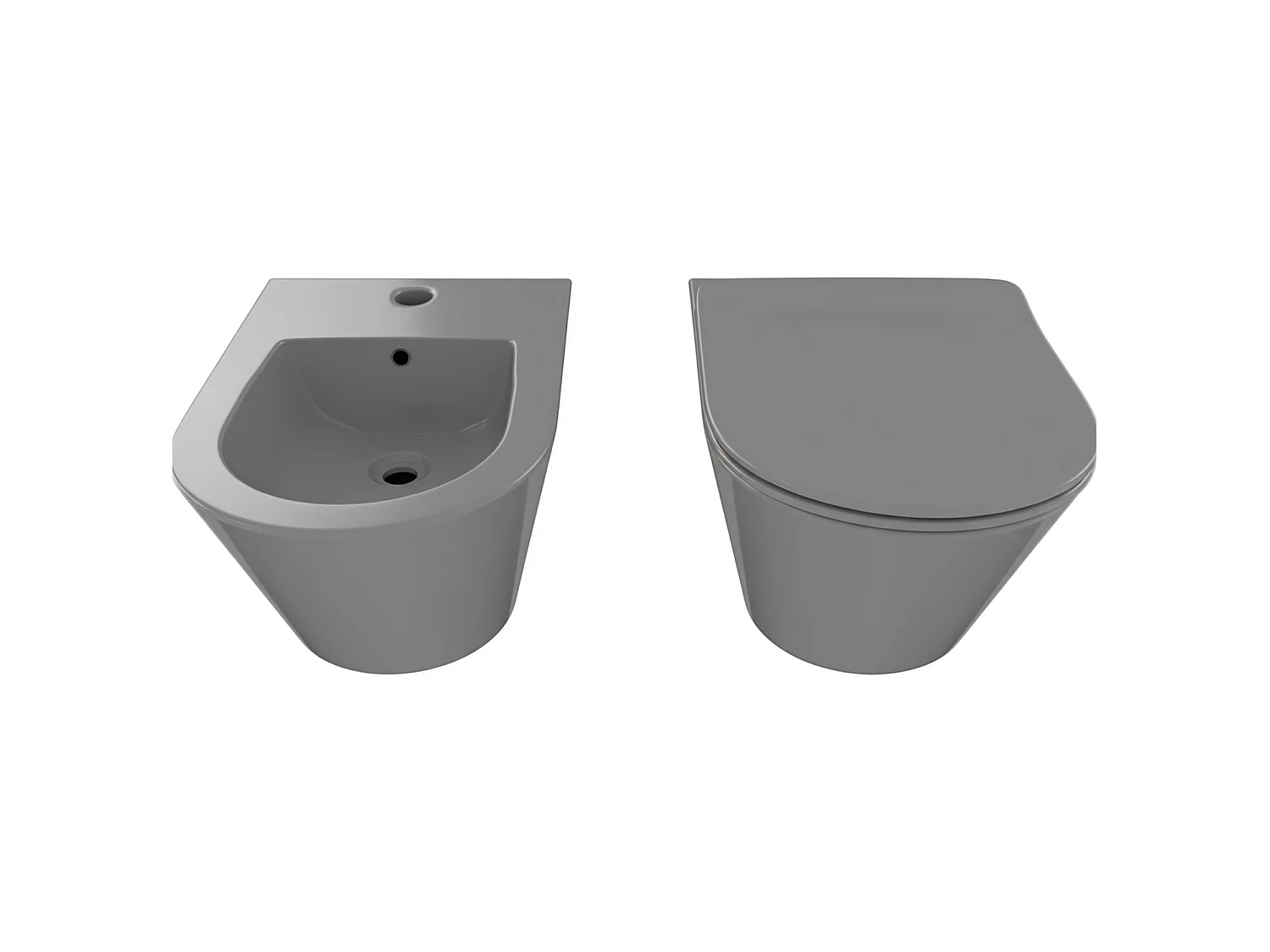 Coppia Sanitari Sospesi Vaso WC Rimless Con Tornado Flush E Bidet Sospeso Moderno Tondo In Ceramica Con Copriwater Chiusura Soft Close Grigio Opaco