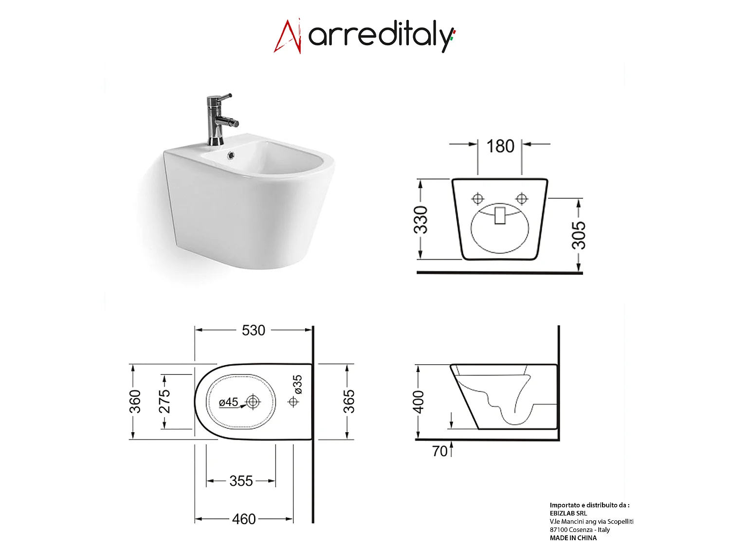 Coppia Sanitari Sospesi Vaso WC Rimless Con Tornado Flush E Bidet Sospeso Moderno Tondo In Ceramica Con Copriwater Chiusura Soft Close Grigio Opaco