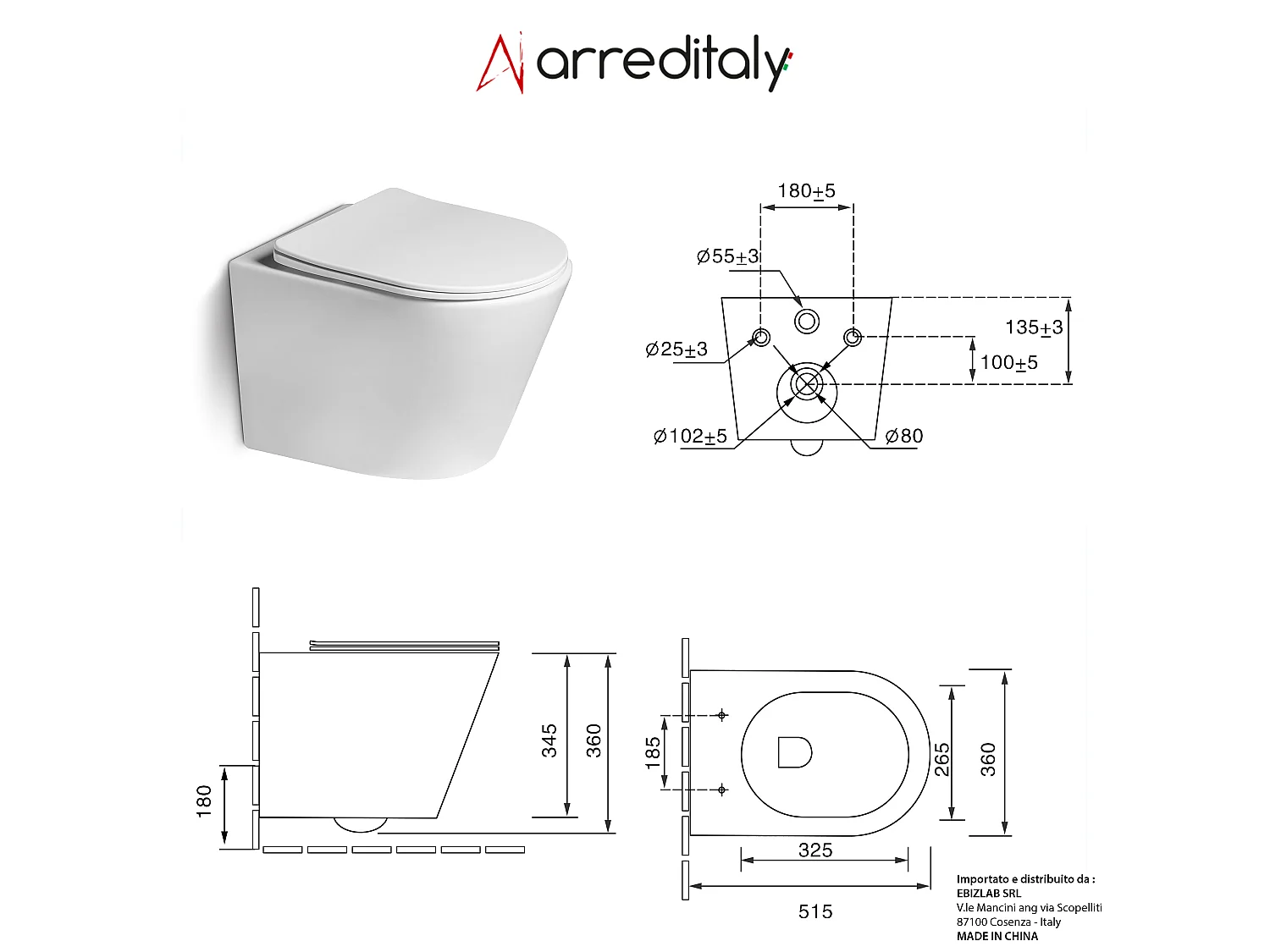 Coppia Sanitari Sospesi Vaso WC Rimless Con Tornado Flush E Bidet Sospeso Moderno Tondo In Ceramica Con Copriwater Chiusura Soft Close Grigio Opaco