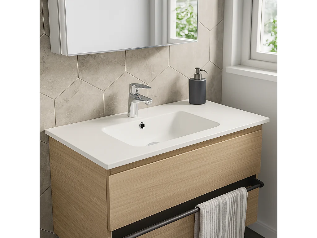 Lavabo Da Incasso Rettangolare Lavandino Bagno In Ceramica Design Moderno Elegante Per Top Bagno 81 x 46 cm Bianco