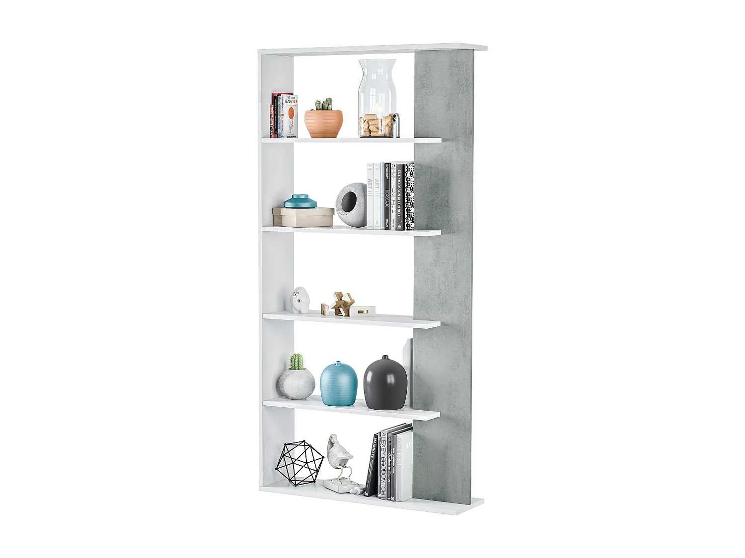 Libreria Santa Cruz Design Scaffale Mensola Moderna Mobile Per Libri Con Ripiani Per Soggiorno Salotto 180 x 90 x 25 cm (Colore Bianco e Grigio Cemento)