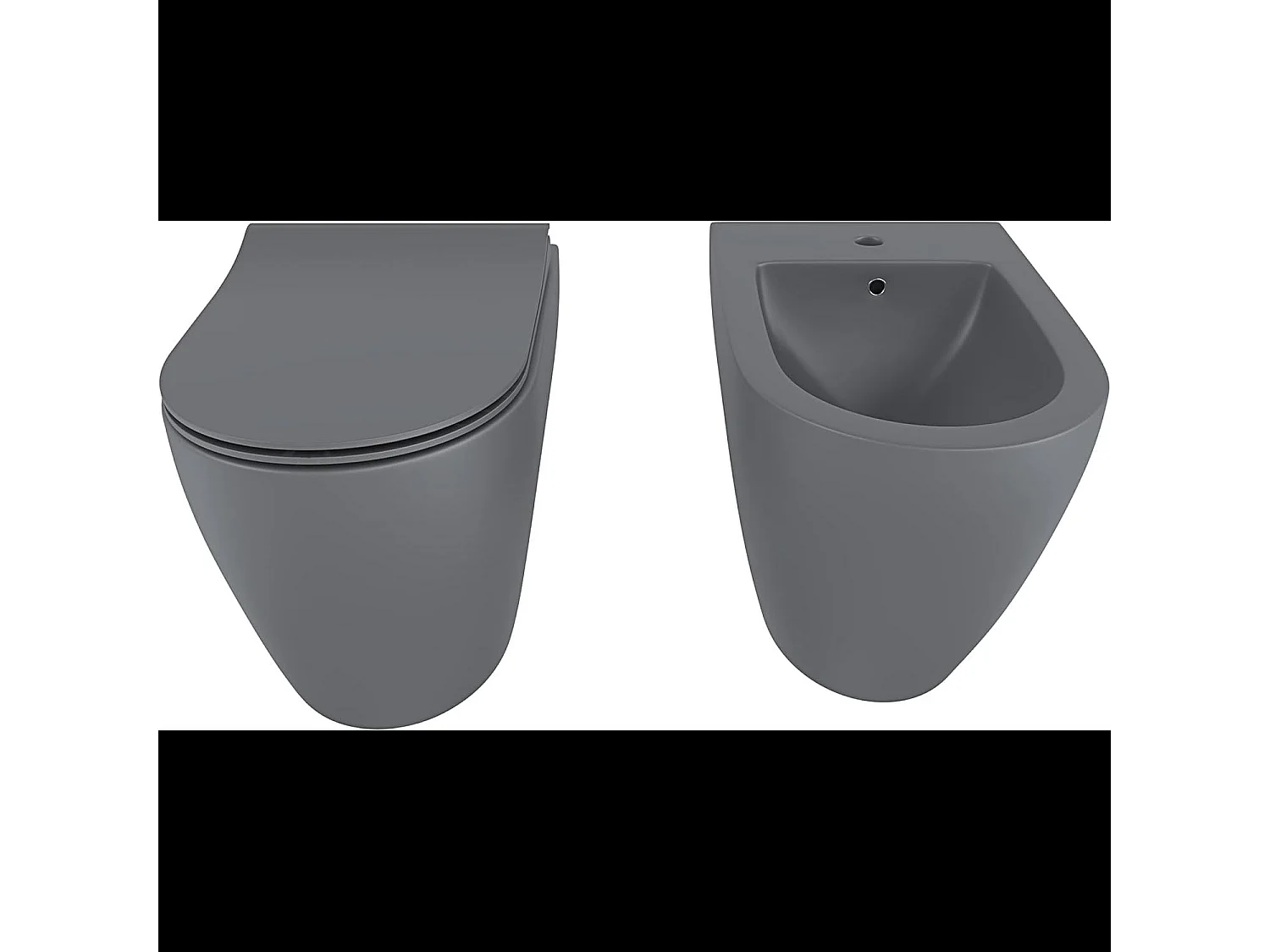 Coppia Sanitari Filomuro Parete Vaso WC Rimless Senza Brida Tornado Flush E Bidet Moderno In Ceramica Copriwater Chiusura Soft Close Grigio Opaco