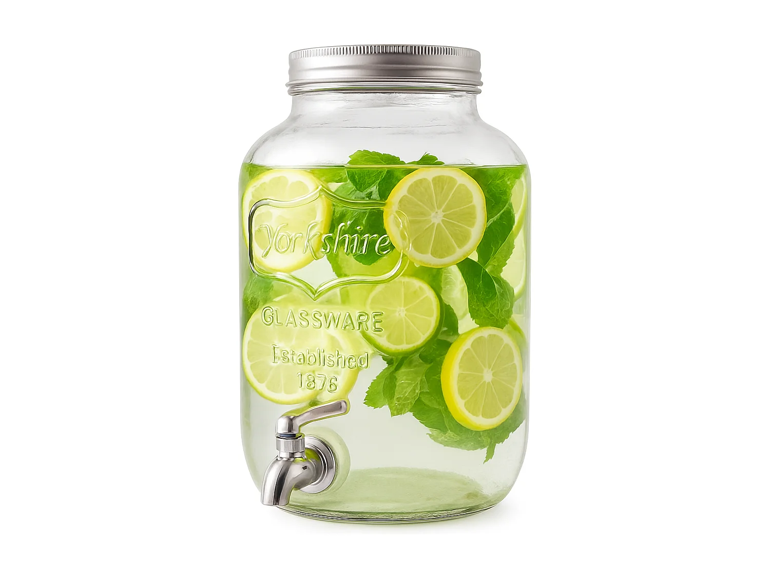 Dispenser in Vetro per Bevande 4L con Rubinetto in Acciaio Cromato Lavabile in Lavastoviglie Ideale per Feste Aperitivi e Campeggio 14 x 14 x 26 Cm Trasparente