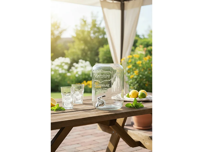 Dispenser in Vetro per Bevande 4L con Rubinetto in Acciaio Cromato Lavabile in Lavastoviglie Ideale per Feste Aperitivi e Campeggio 14 x 14 x 26 Cm Trasparente