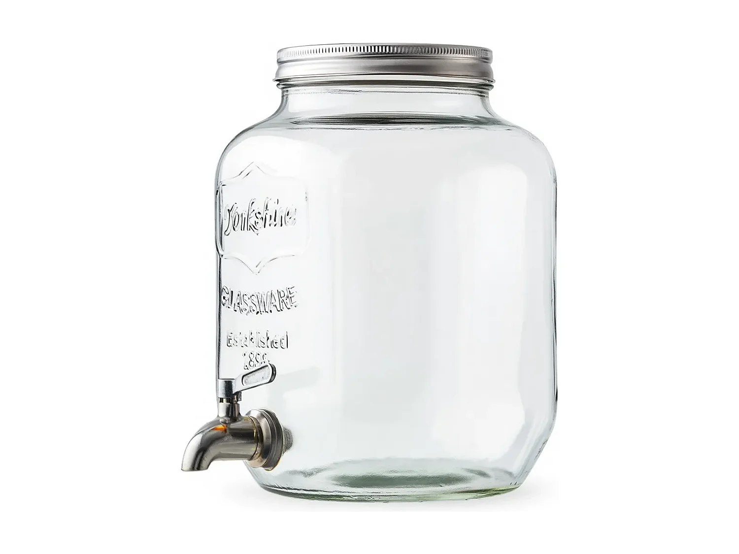 Dispenser in Vetro per Bevande 4L con Rubinetto in Acciaio Cromato Lavabile in Lavastoviglie Ideale per Feste Aperitivi e Campeggio 14 x 14 x 26 Cm Trasparente