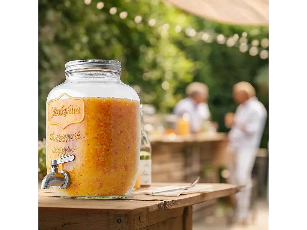 Dispenser in Vetro per Bevande 4L con Rubinetto in Acciaio Cromato Lavabile in Lavastoviglie Ideale per Feste Aperitivi e Campeggio 14 x 14 x 26 Cm Trasparente