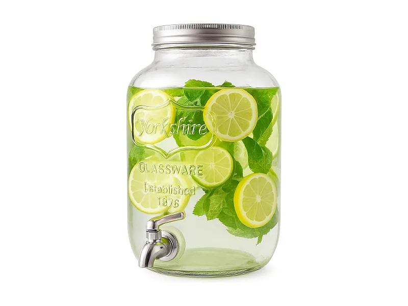 Dispenser in Vetro per Bevande 4L con Rubinetto in Acciaio Cromato Lavabile in Lavastoviglie Ideale per Feste Aperitivi e Campeggio 14 x 14 x 26 Cm Trasparente