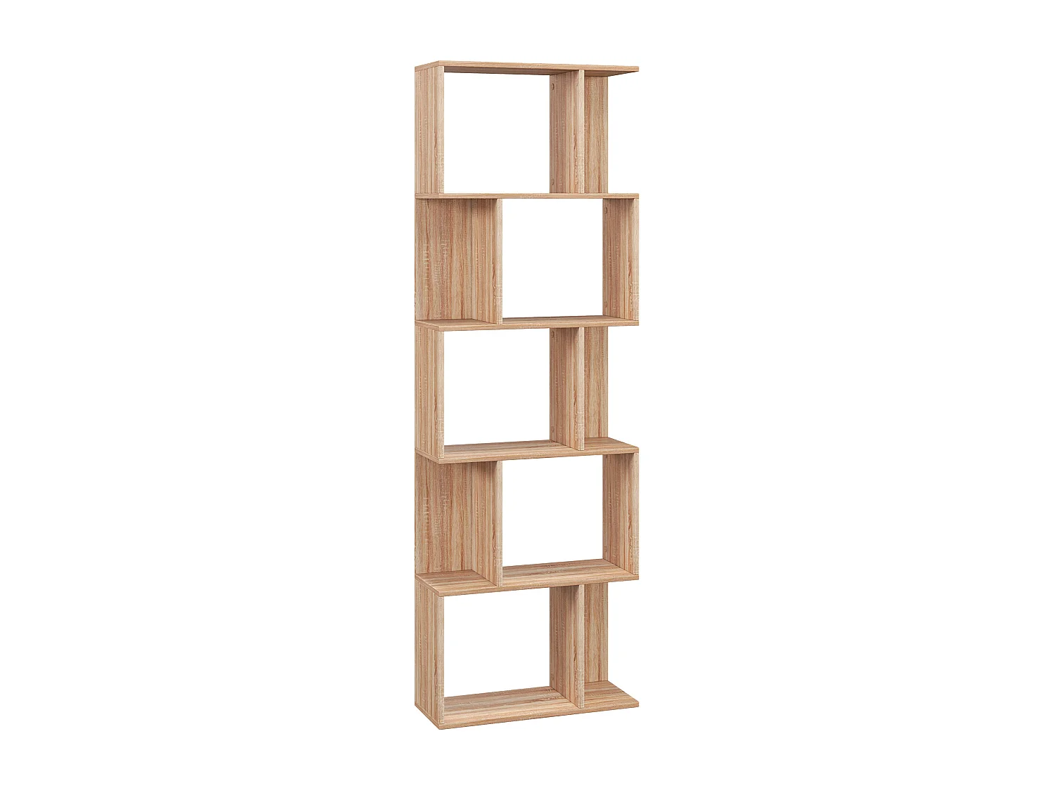 Bibliothèque étagère meuble de rangement design contemporain en S 5 étagères 60L x 24l x 185H cm effet bois clair