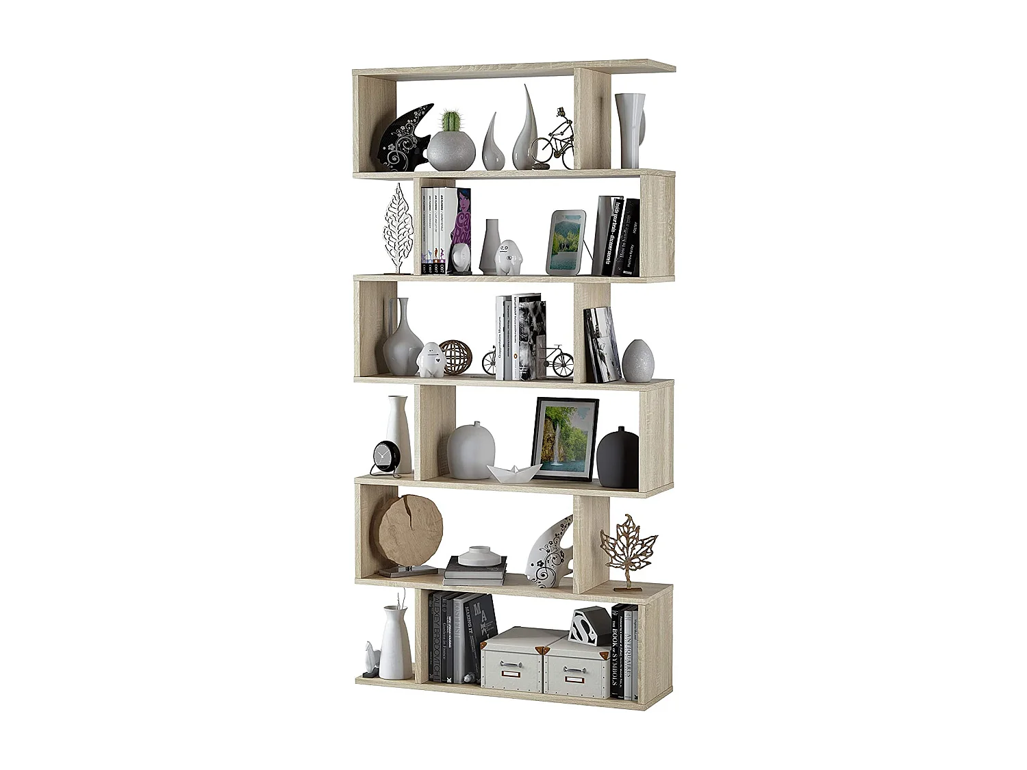 Libreria da Terra Con Mensole Zig Zag Friburgo Plus 192 x 80 x 25 cm Rovere