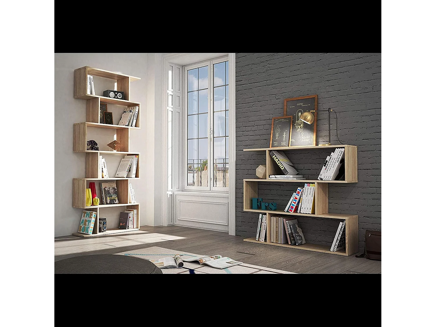 Libreria da Terra Con Mensole Zig Zag Friburgo Plus 192 x 80 x 25 cm Rovere