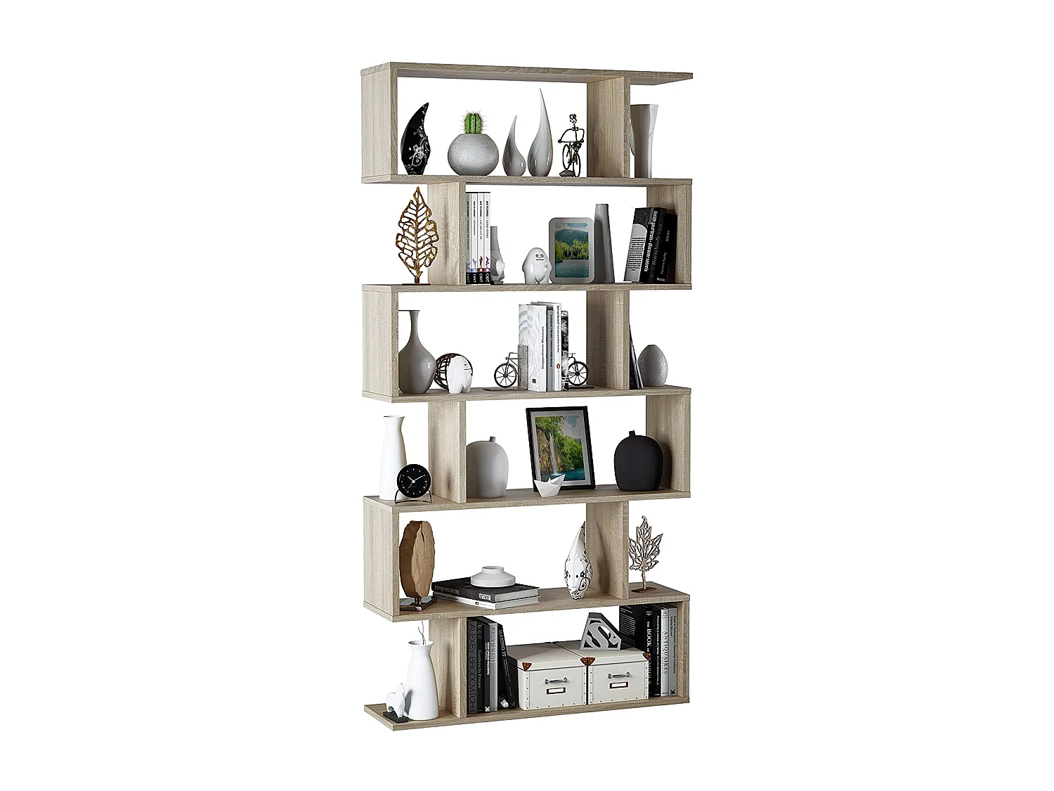 Libreria da Terra Con Mensole Zig Zag Friburgo Plus 192 x 80 x 25 cm Rovere