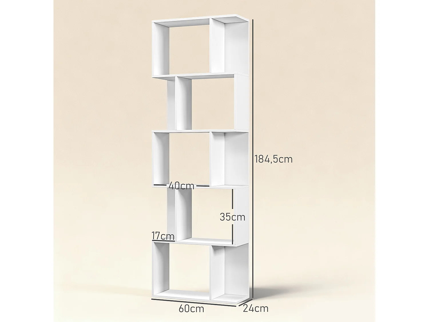 Bibliothèque étagère meuble de rangement design contemporain en S 5 étagères 60L x 24l x 185H cm blanc