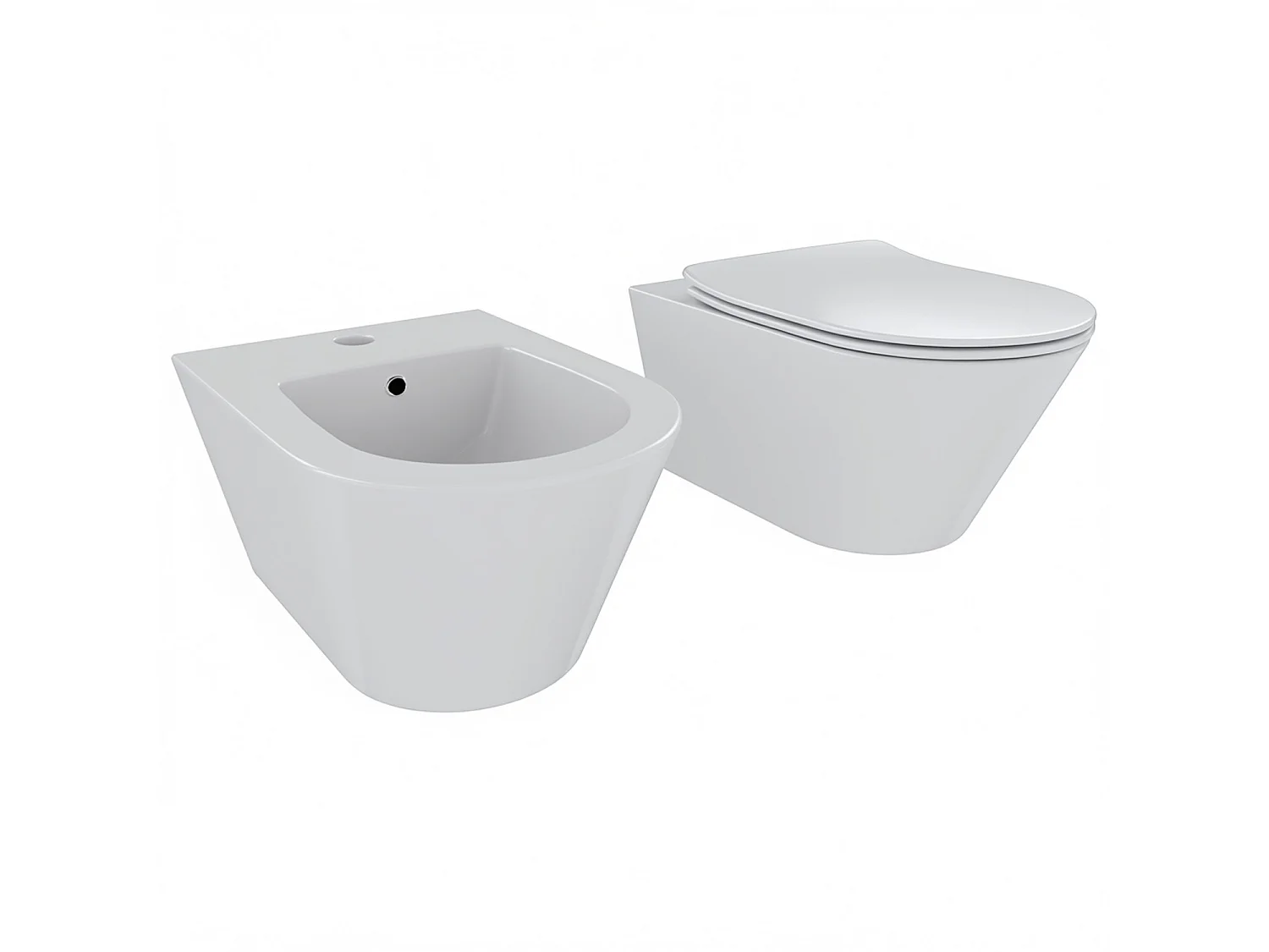 Coppia Sanitari Sospesi Vaso WC Rimless Con Tornado Flush E Bidet Sospeso Moderno Tondo In Ceramica Con Copriwater Chiusura Soft Close Bianco Opaco
