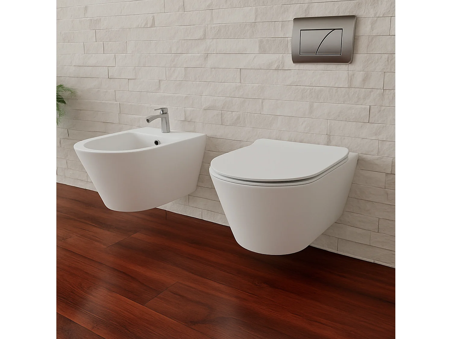 Coppia Sanitari Sospesi Vaso WC Rimless Con Tornado Flush E Bidet Sospeso Moderno Tondo In Ceramica Con Copriwater Chiusura Soft Close Bianco Opaco