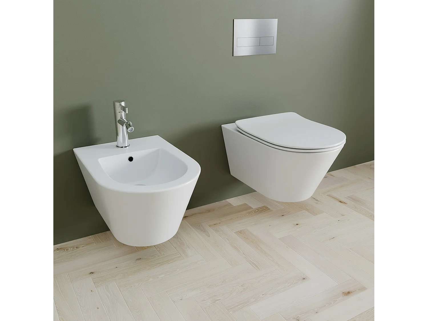 Coppia Sanitari Sospesi Vaso WC Rimless Con Tornado Flush E Bidet Sospeso Moderno Tondo In Ceramica Con Copriwater Chiusura Soft Close Bianco Opaco