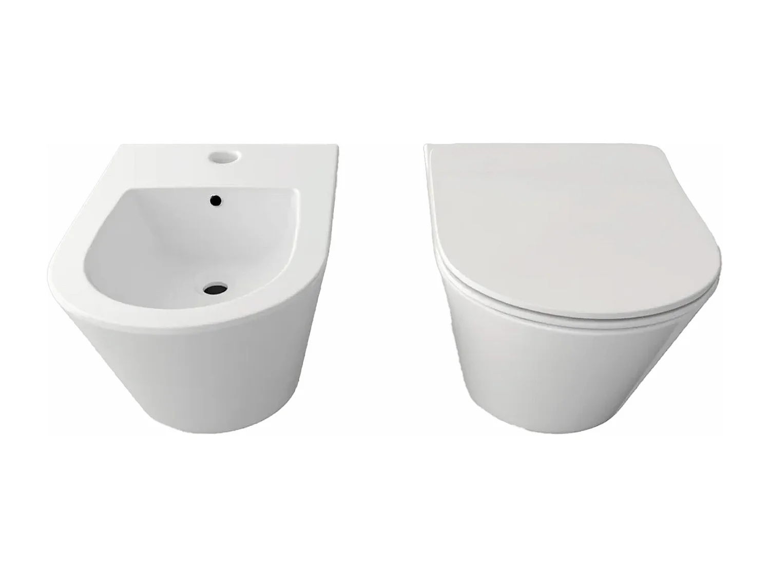 Coppia Sanitari Sospesi Vaso WC Rimless Con Tornado Flush E Bidet Sospeso Moderno Tondo In Ceramica Con Copriwater Chiusura Soft Close Bianco Opaco
