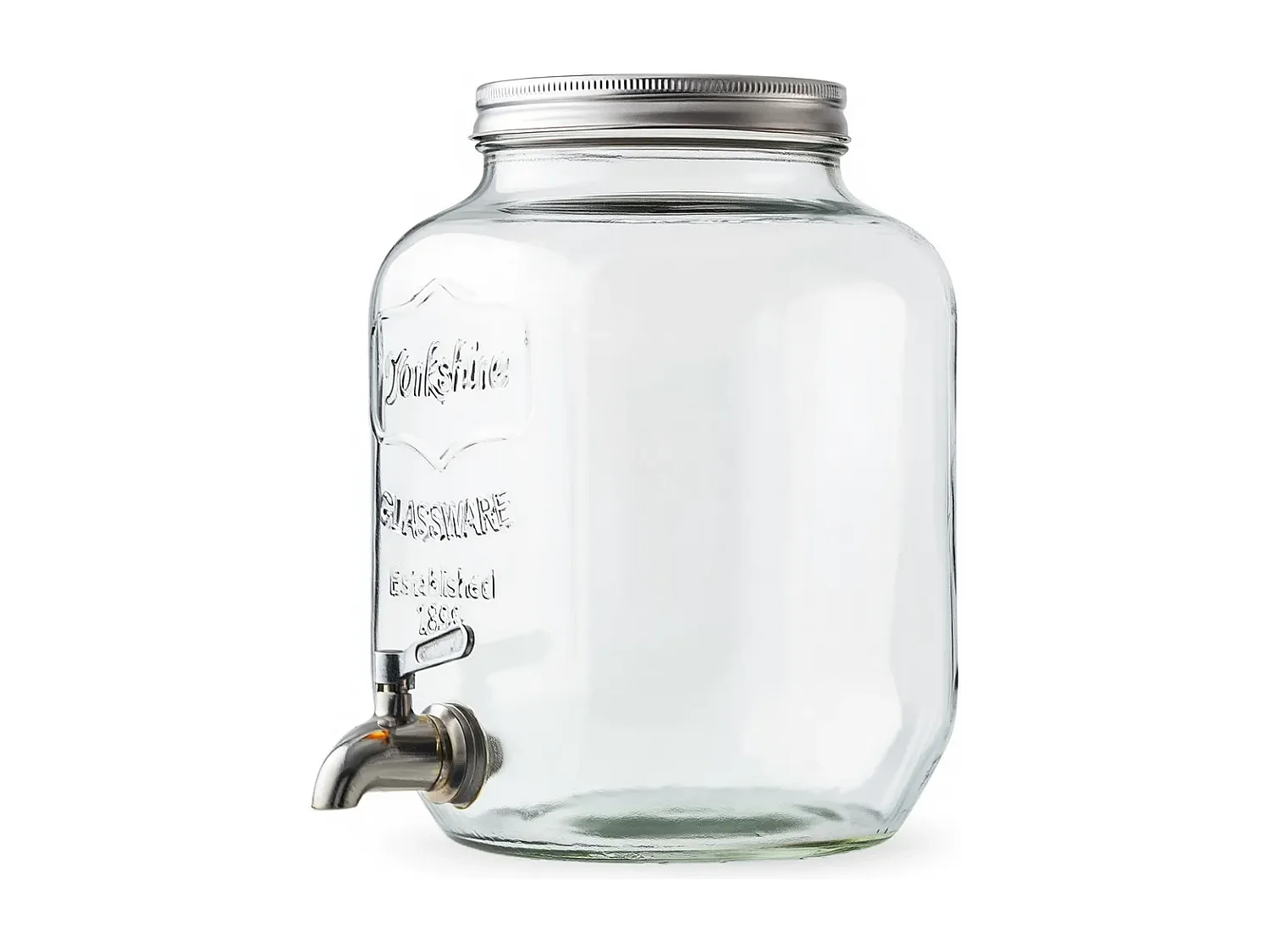 Dispenser in Vetro per Bevande 4L con Rubinetto in Plastica Cromata Lavabile in Lavastoviglie Ideale per Feste Aperitivi e Campeggio 14 x 14 x 26 Cm Trasparente