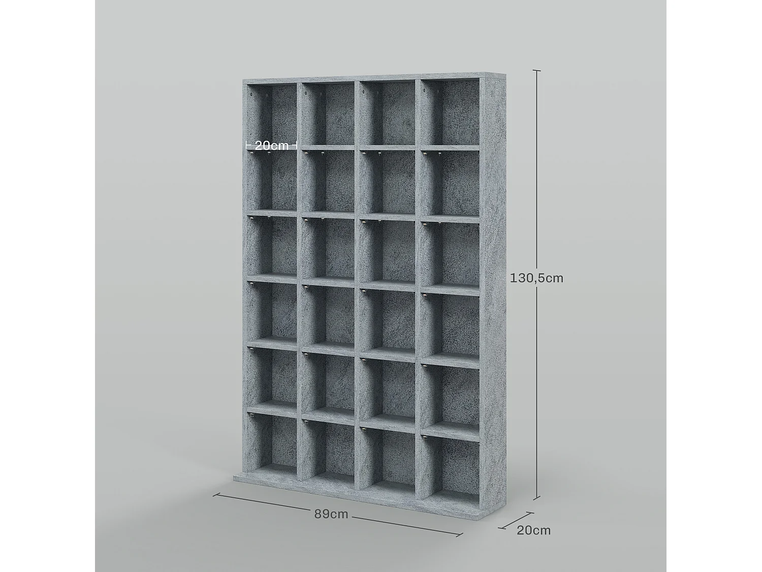 Étagère rangement CD/DVD meuble de rangement pour 480 CDs 24 compartiments réglables en hauteur 89 x 20 x 130 cm gris