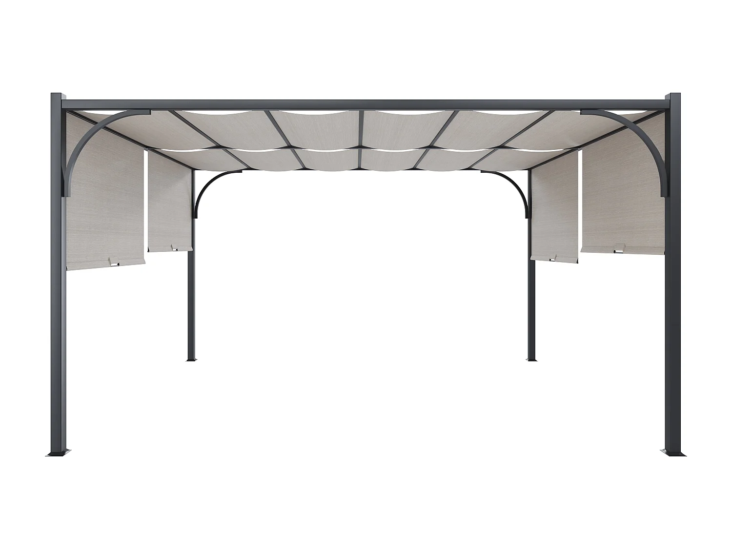 Gazebo Pergola 3x3 M Pergolato Con Tetto Scorrevole Telo Colore Beige Impermeabile Retrattile Richiudibile Struttura Nera In Acciaio Giardino Piscina Esterno