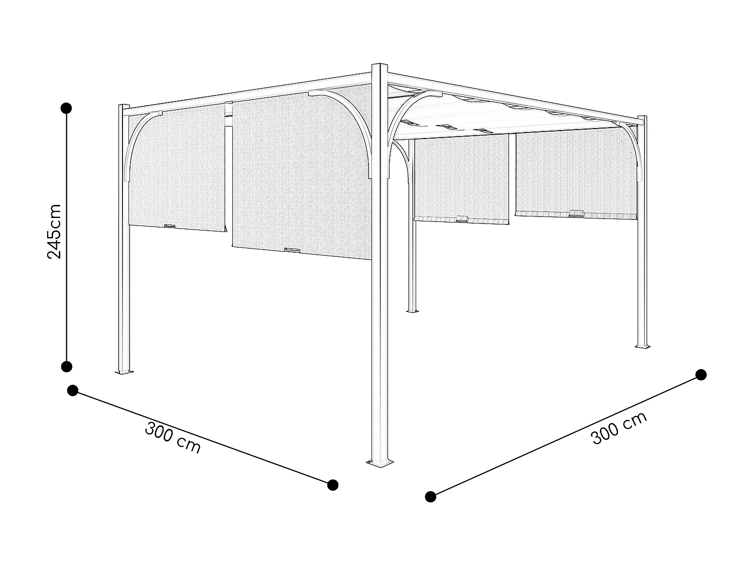 Gazebo Pergola 3x3 M Pergolato Con Tetto Scorrevole Telo Colore Beige Impermeabile Retrattile Richiudibile Struttura Nera In Acciaio Giardino Piscina Esterno