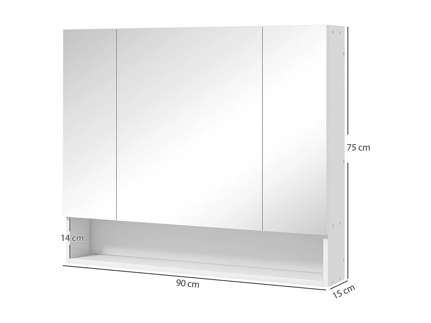 Armoire miroir salle de bain 3 portes 5 étagères, niche - 90 x 15 x 75 cm - blanc