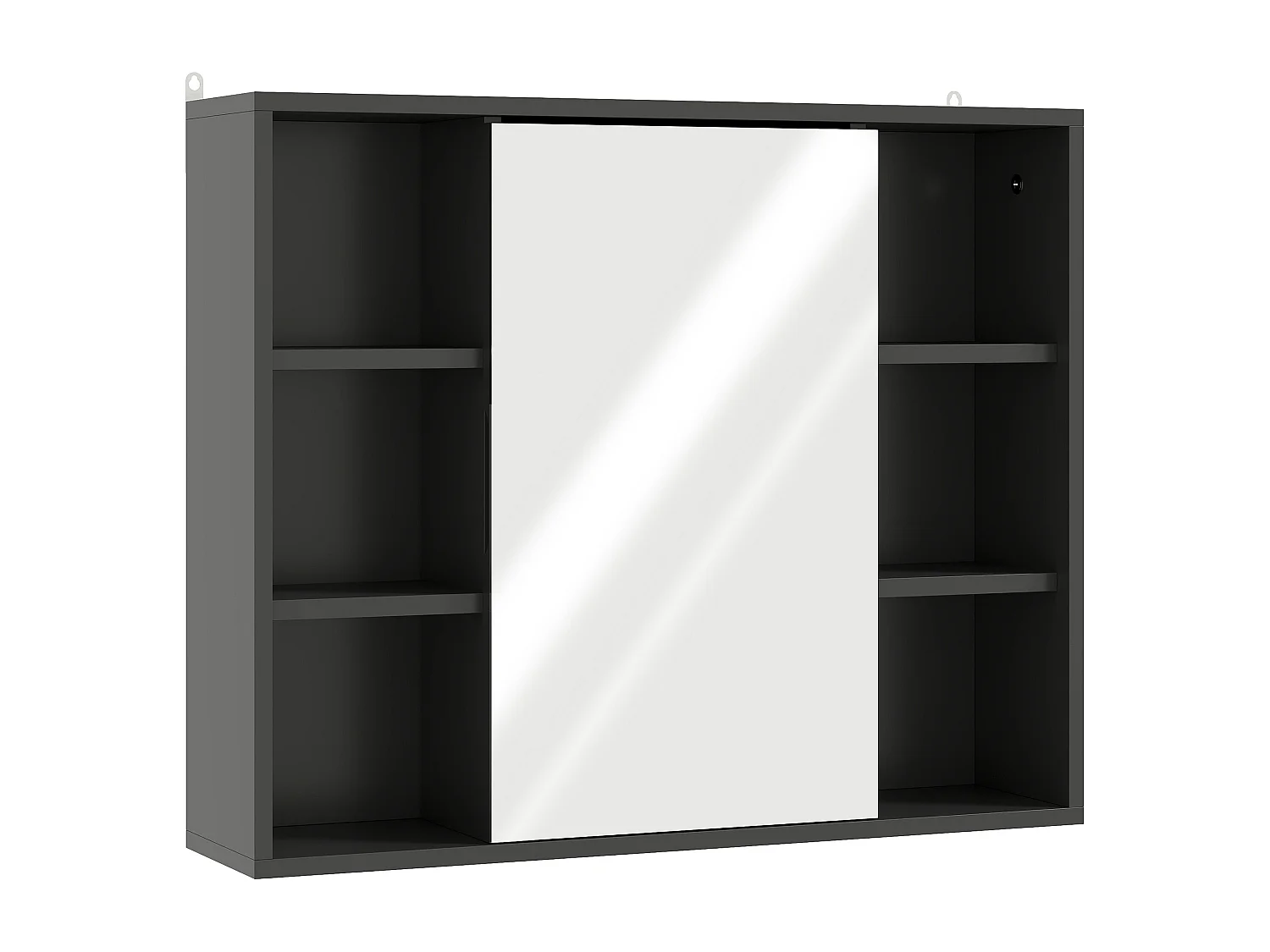 Miroir de salle de bain avec placard et étagères - 4 étagères latérales + 2 étagères intérieures - MDF panneaux particules noir