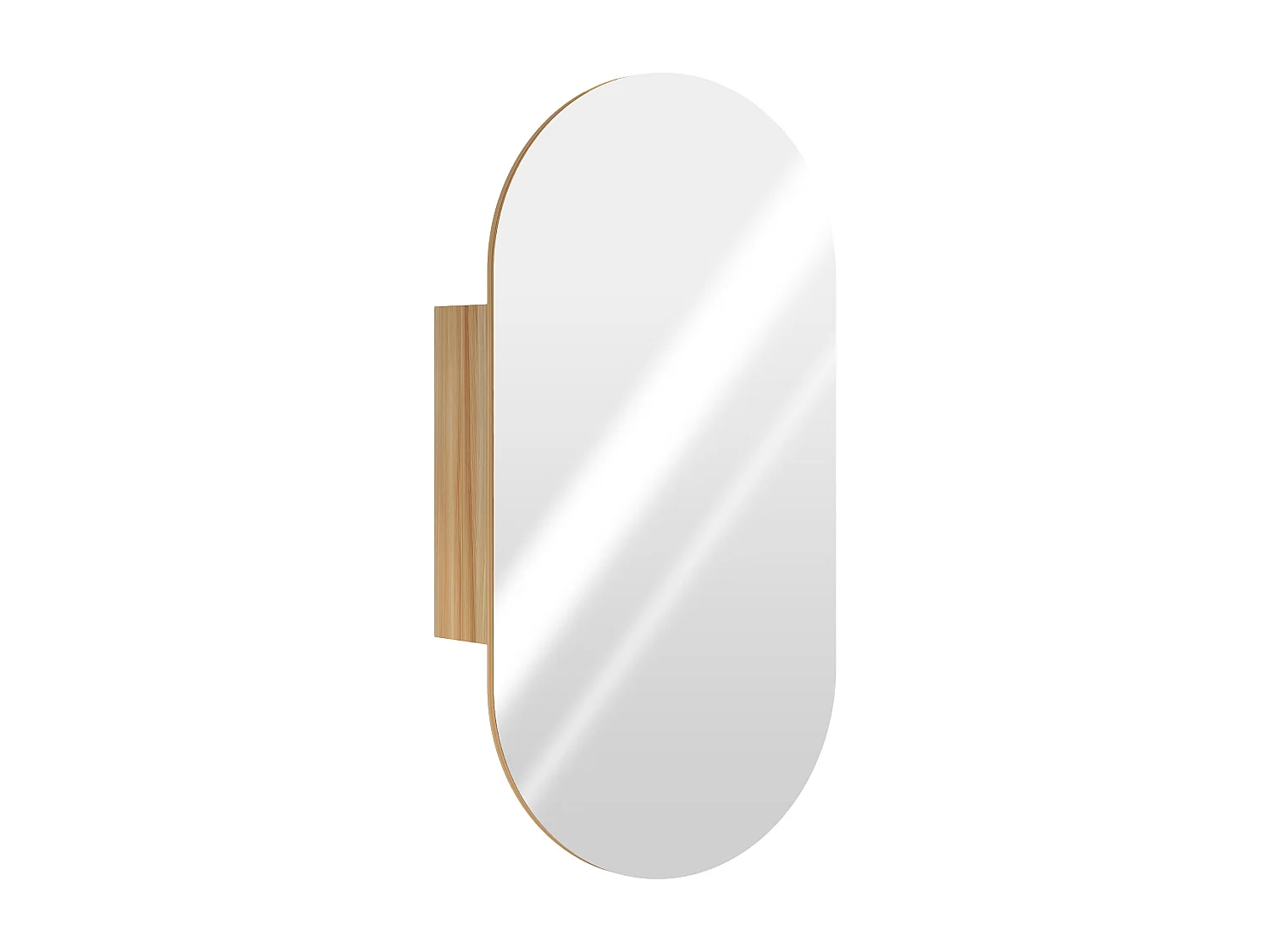 Armoire miroir design ovale dim. 45 x 90 cm étagère effet bois clair