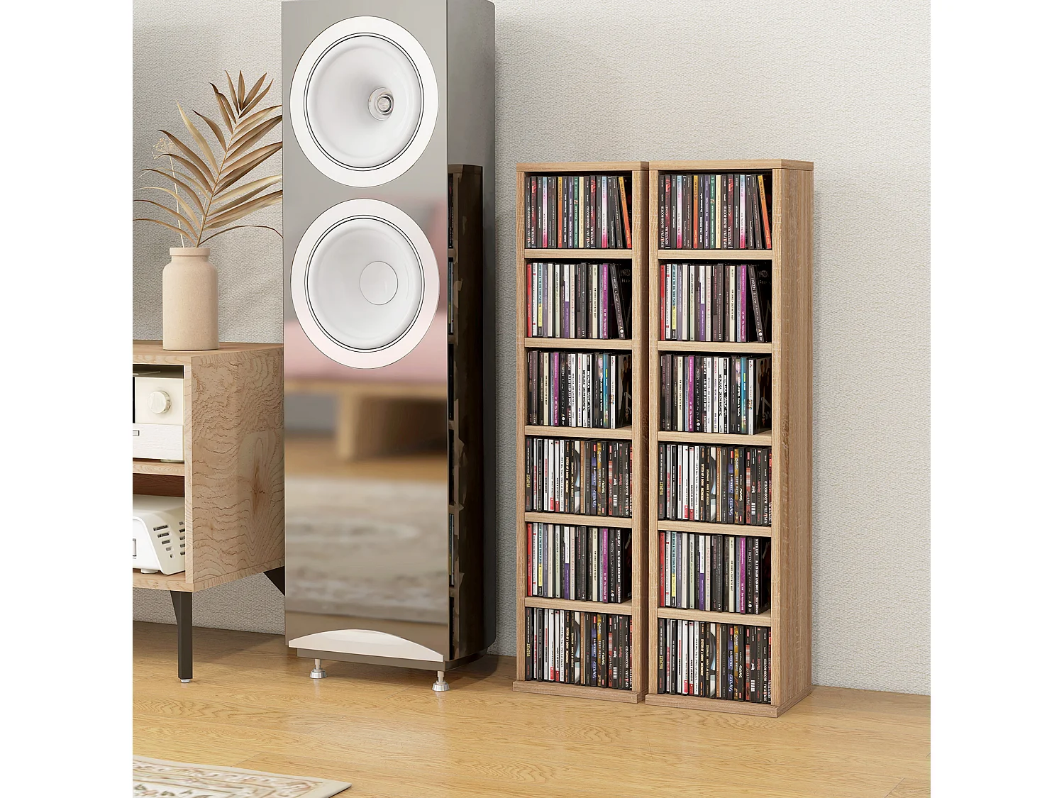 Lot de 2 étagères colonnes rangement max. 204 CD chêne