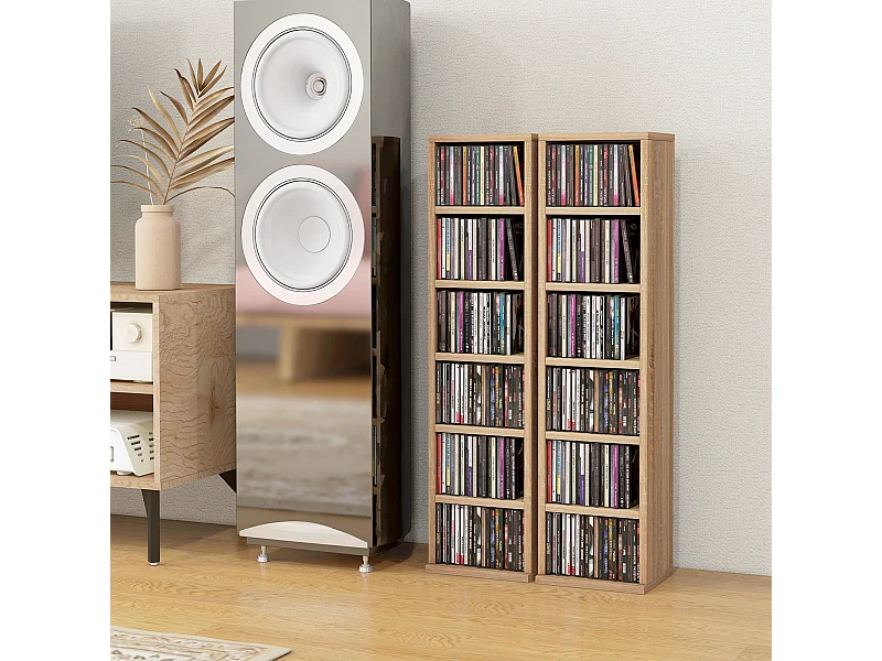 Lot de 2 étagères colonnes rangement max. 204 CD chêne