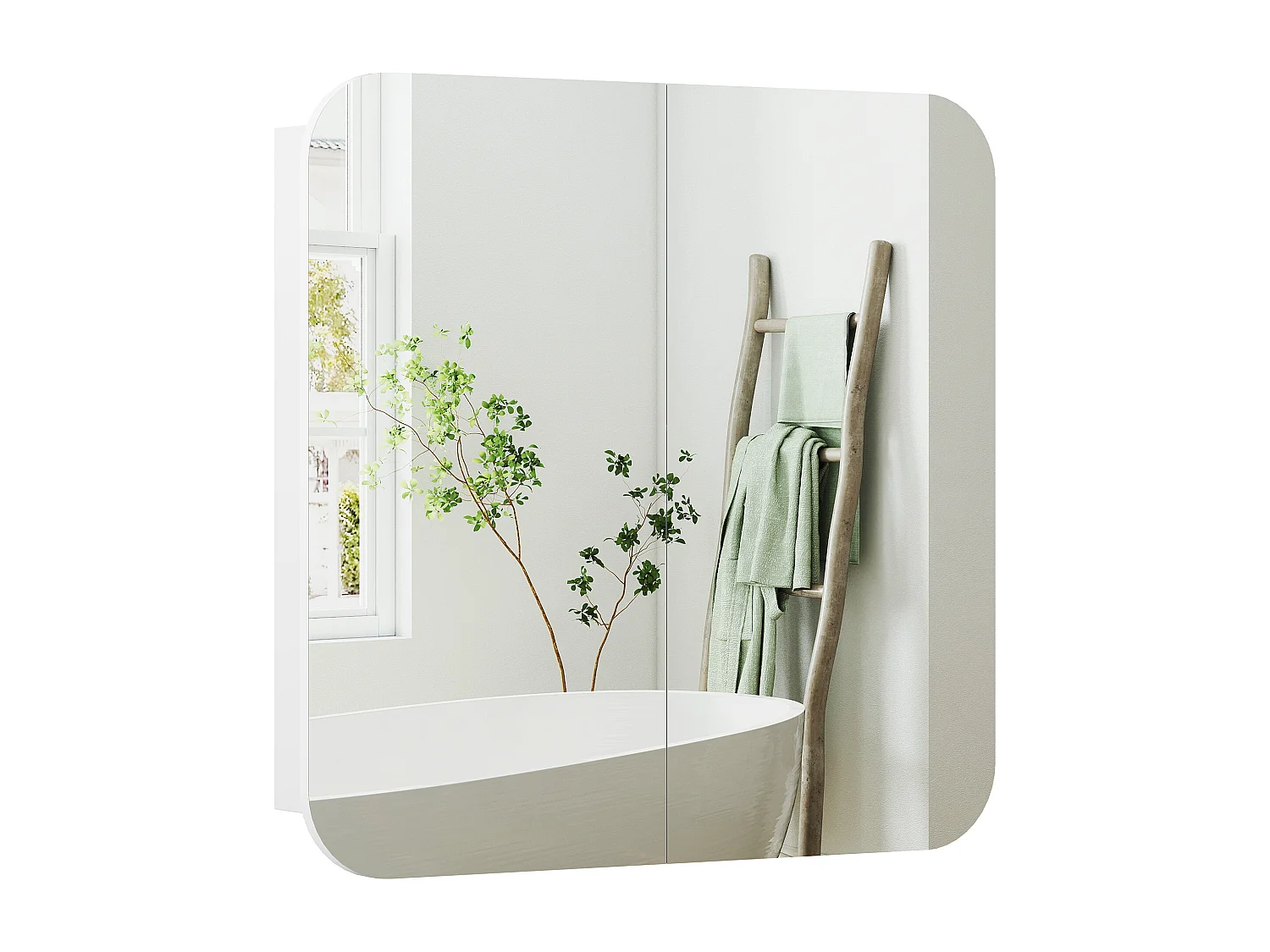Armoire miroir murale salle de bain design arqué 2 portes dim. 68 x 13 x 66 cm blanc