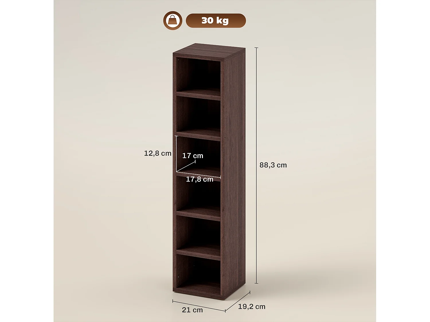 Lot de 2 étagères colonnes armoire de rangement CD-DVD 6 + 6 compartiments 21 x 19,2 x 88,3 cm capacité max. 160 CD effet bois marron