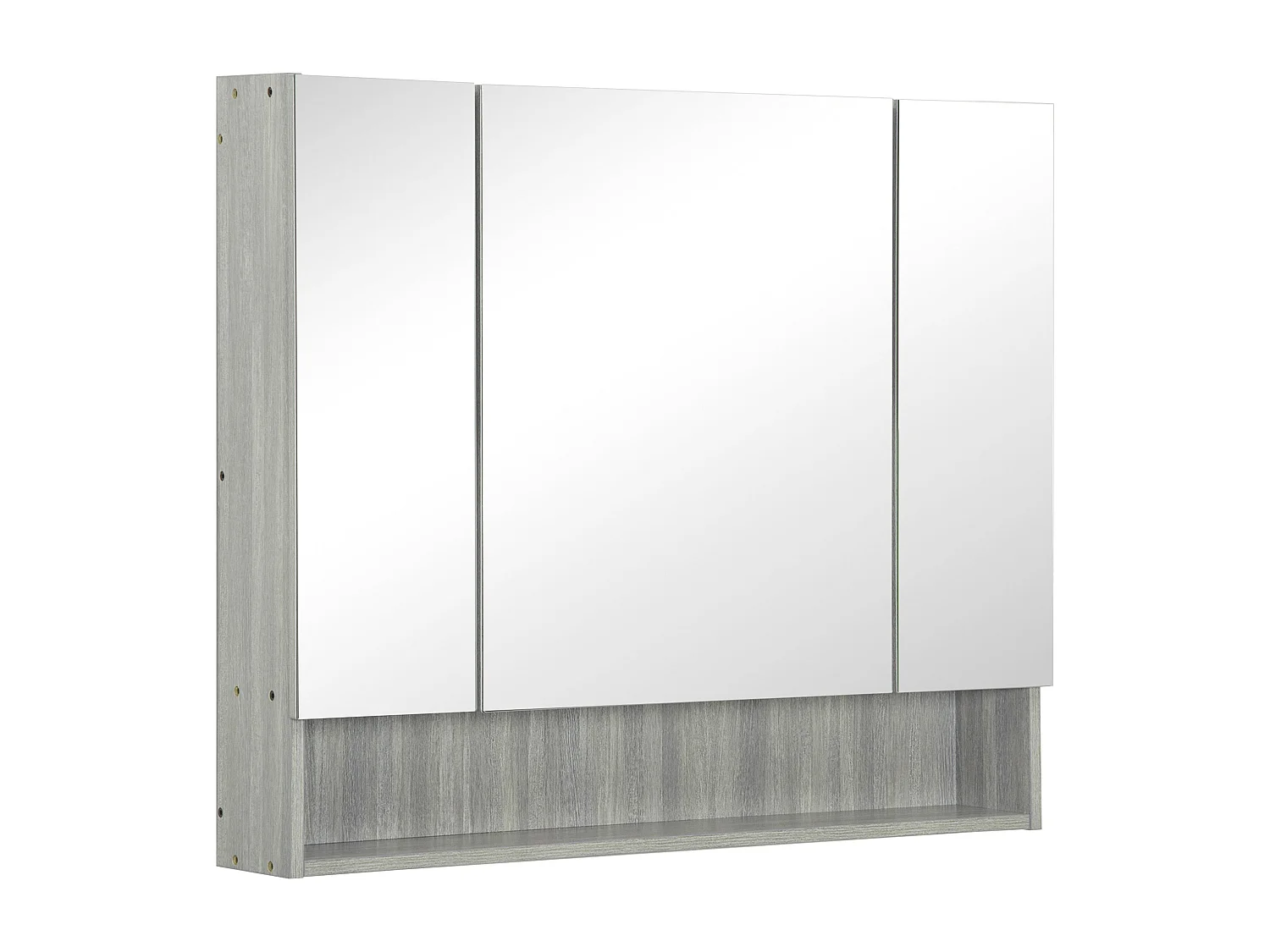 Armoire miroir salle de bain 3 portes 5 étagères, niche - 90 x 15 x 75 cm - effet bois gris
