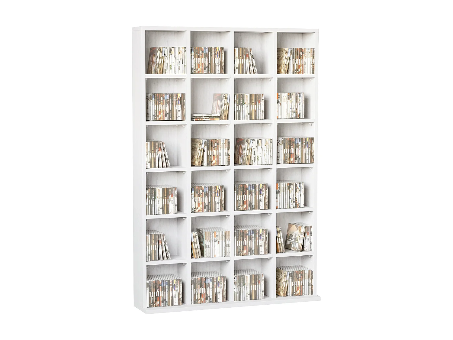 Étagère rangement CD/DVD meuble de rangement pour 480 CDs 24 compartiments réglables en hauteur 89 x 20 x 130 cm blanc