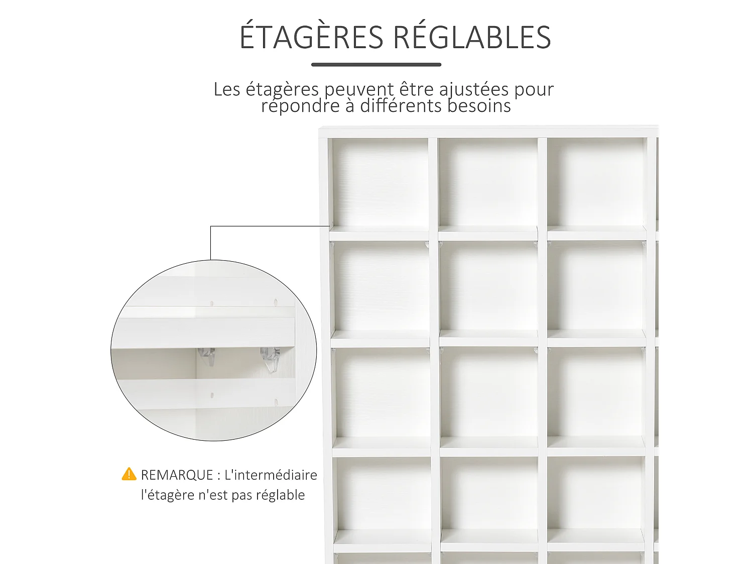 Étagère rangement CD/DVD meuble de rangement pour 480 CDs 24 compartiments réglables en hauteur 89 x 20 x 130 cm blanc