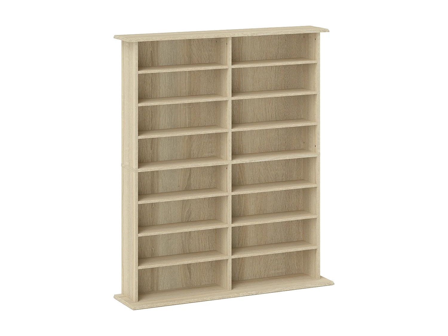 Étagère range CD - meuble rangement CD DVD - 16 compartiments, 12 étagères réglables - max 720 CD/396 DVD - naturel