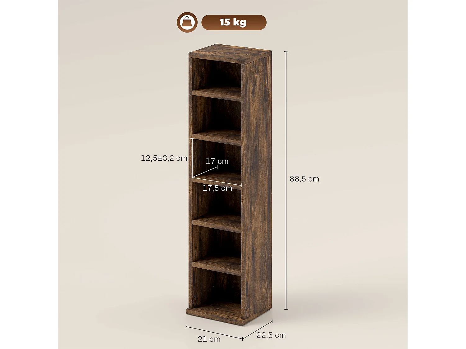 Lot de 2 étagères colonnes rangement max. 204 CD brun rustique