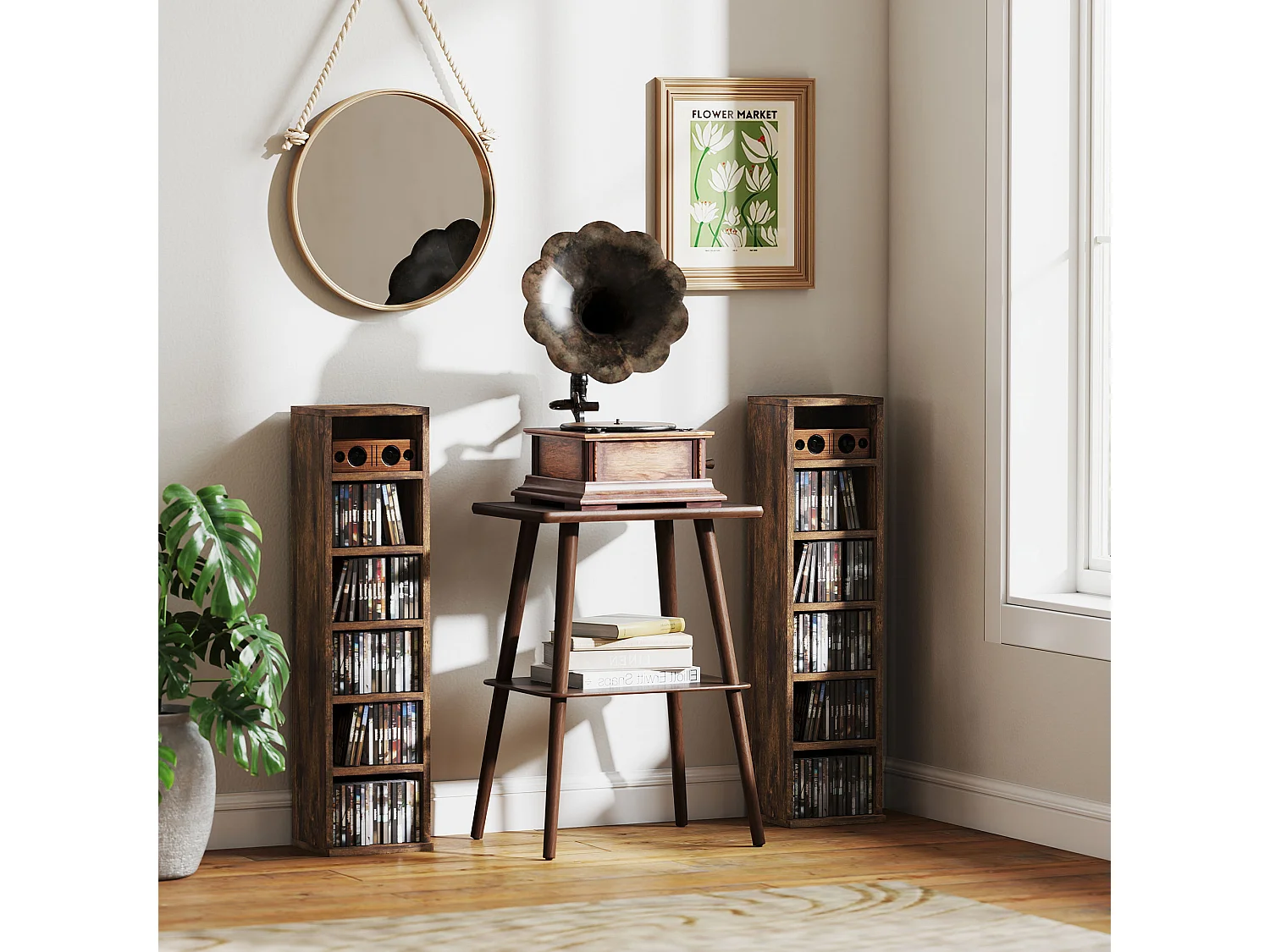 Lot de 2 étagères colonnes rangement max. 204 CD brun rustique