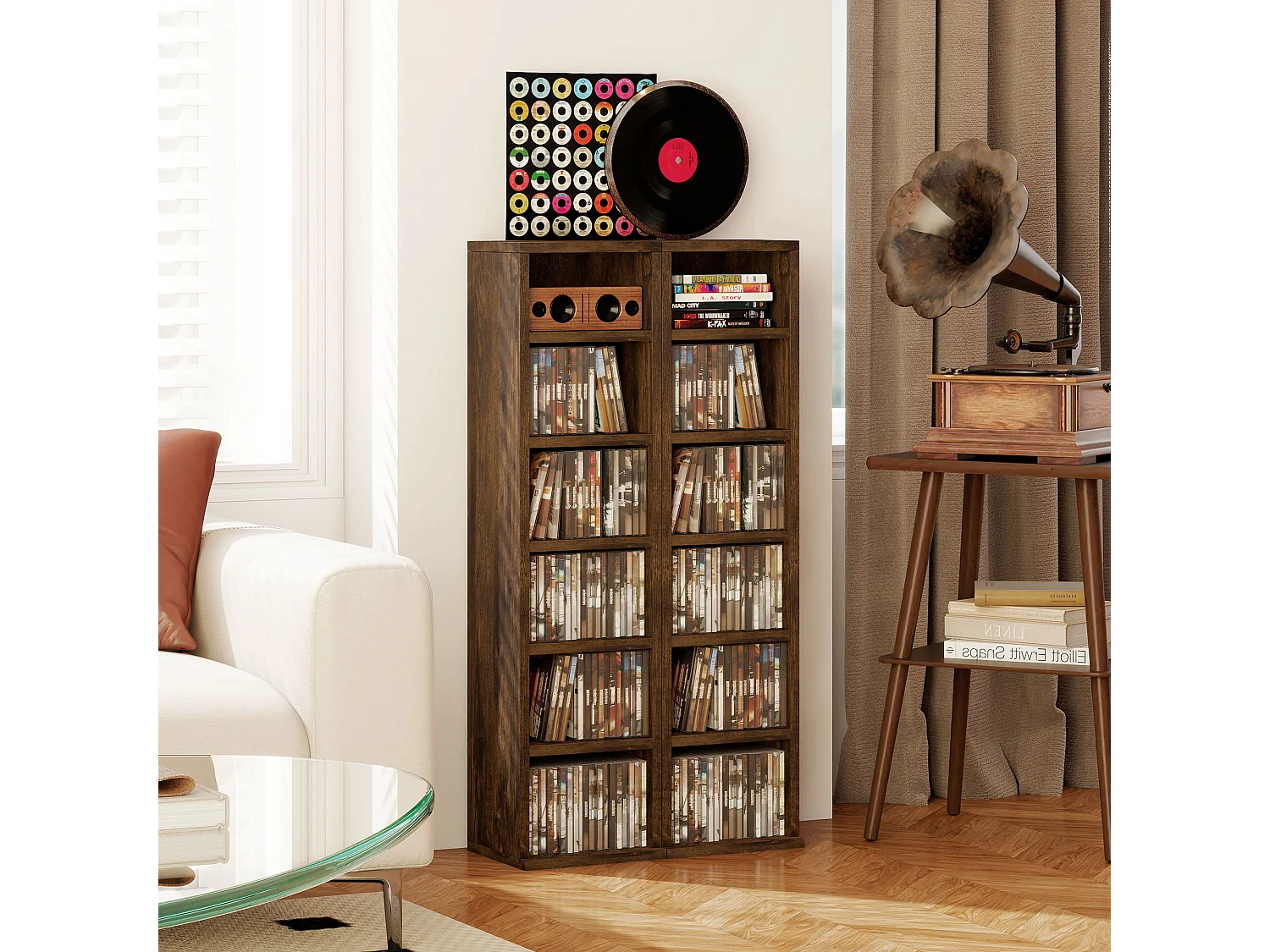 Lot de 2 étagères colonnes rangement max. 204 CD brun rustique