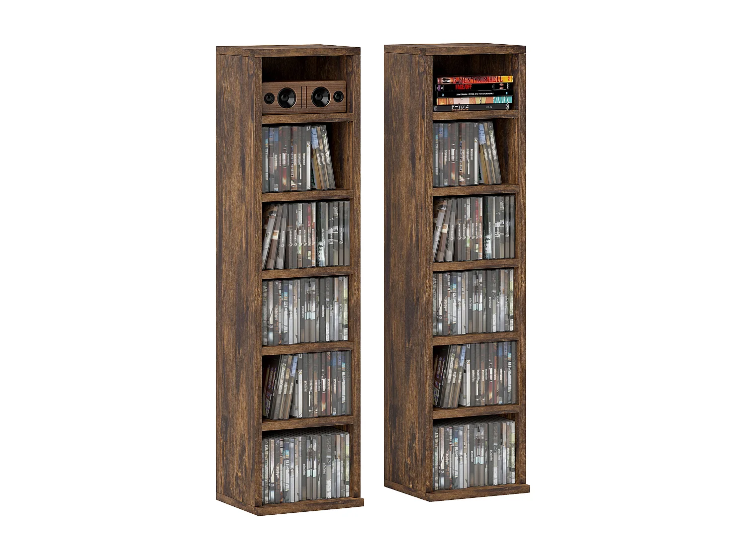 Lot de 2 étagères colonnes rangement max. 204 CD brun rustique