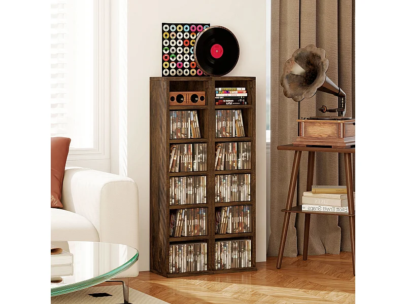 Lot de 2 étagères colonnes rangement max. 204 CD brun rustique