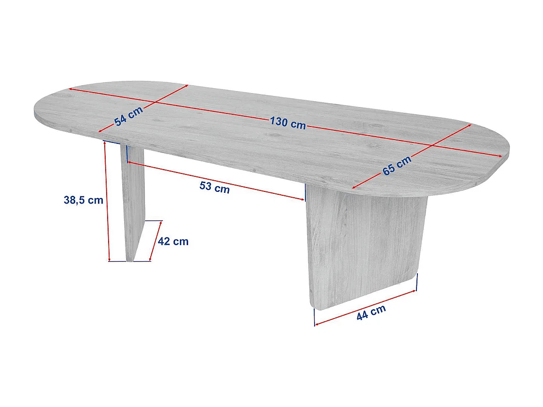 Mesa de centro com tampo de bordas arredondadas, 130 cm de comprimento - AMÉLIA