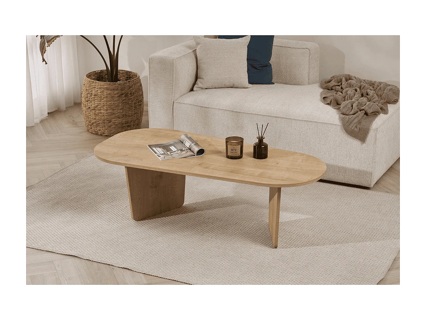 Table basse avec plateau aux bords arrondis L130 cm - AMÉLIA