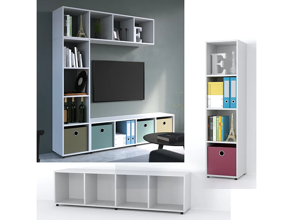 Meuble de rangement cube blanc 142.5x33x36.2 ludus