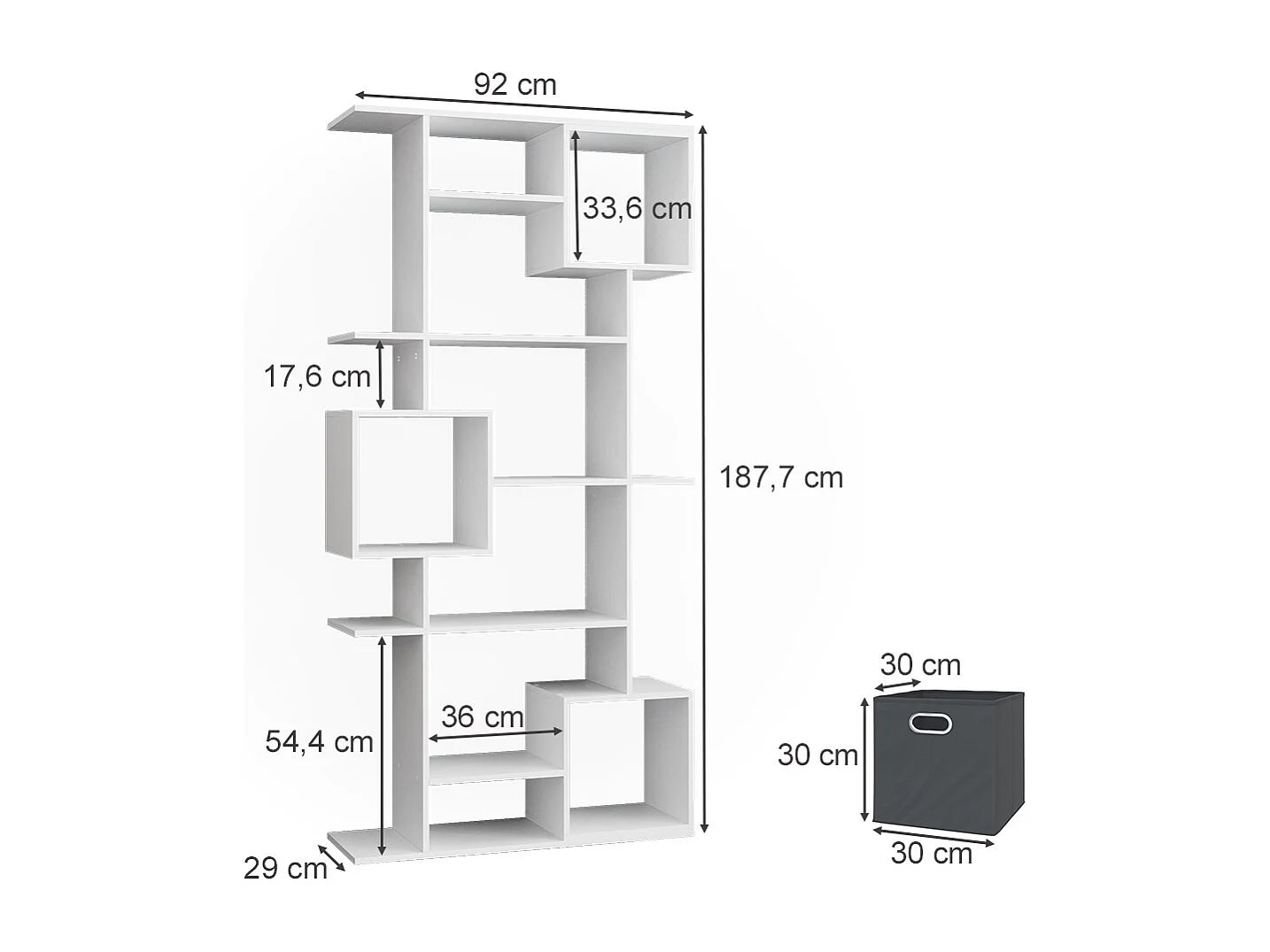 Rumdivider hvid 92x29x187.7 cube