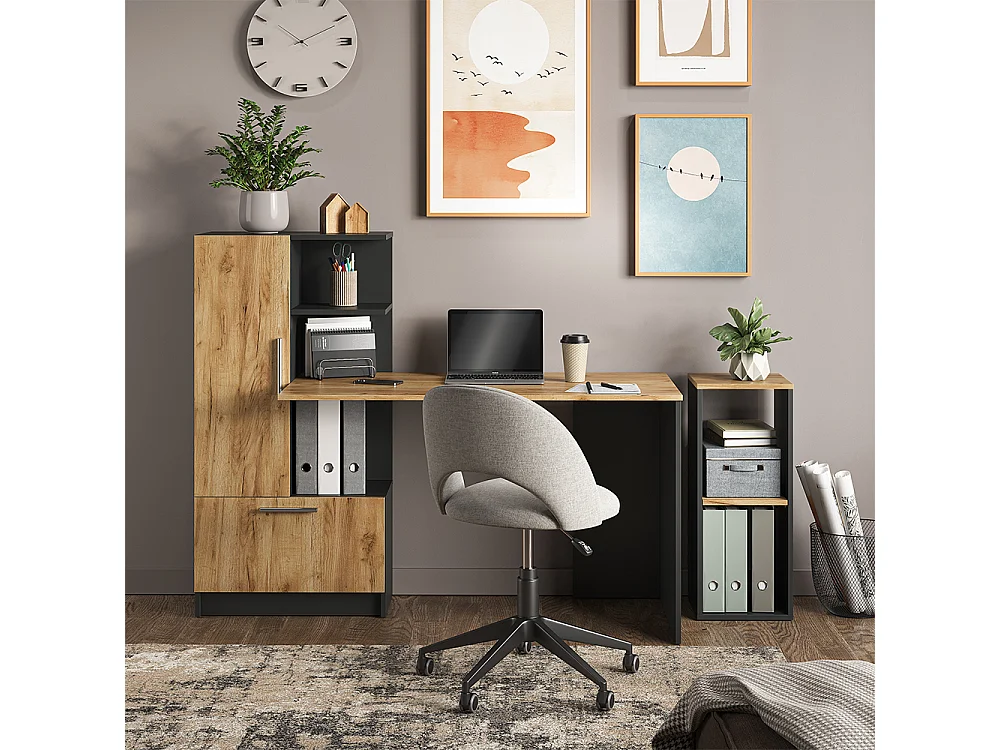 Étagère à livres anthracite/chêne doré 30x30x74 tomy