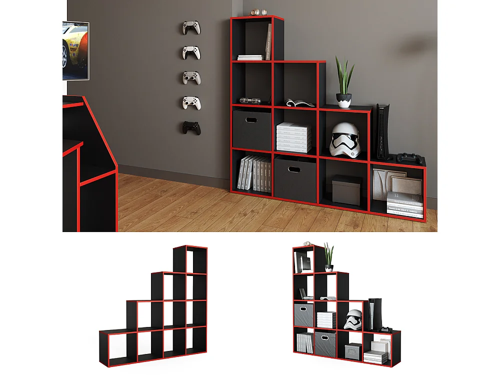 Étagère noir/rouge 142.5x29x140