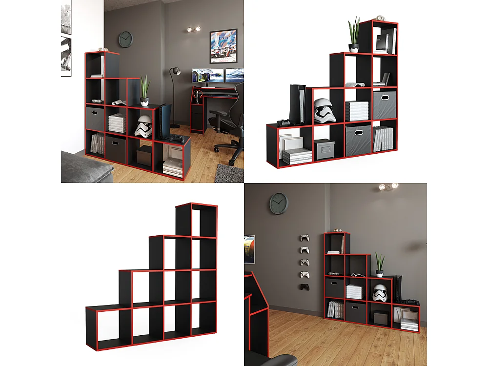 Étagère noir/rouge 142.5x29x140