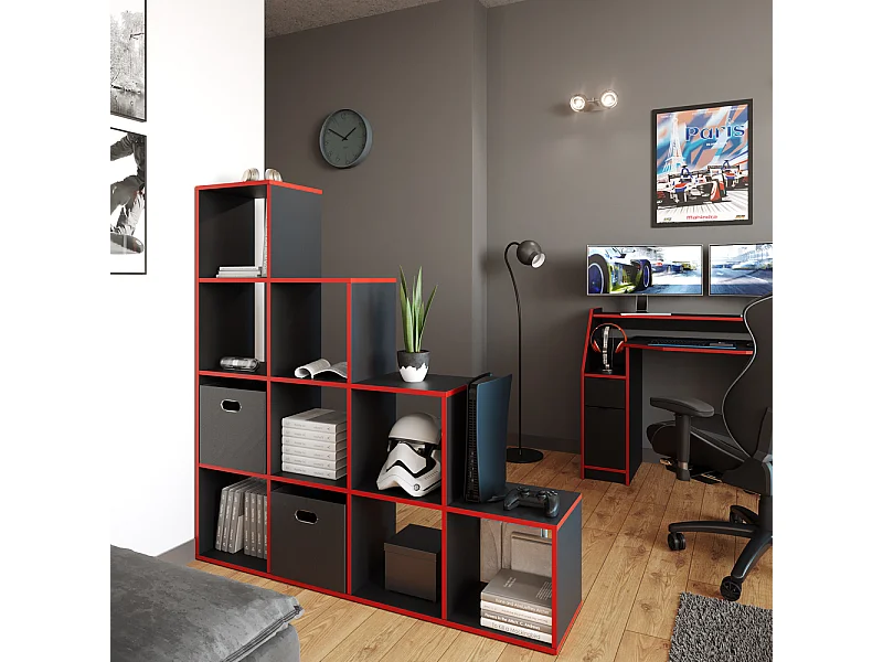 Étagère noir/rouge 142.5x29x140