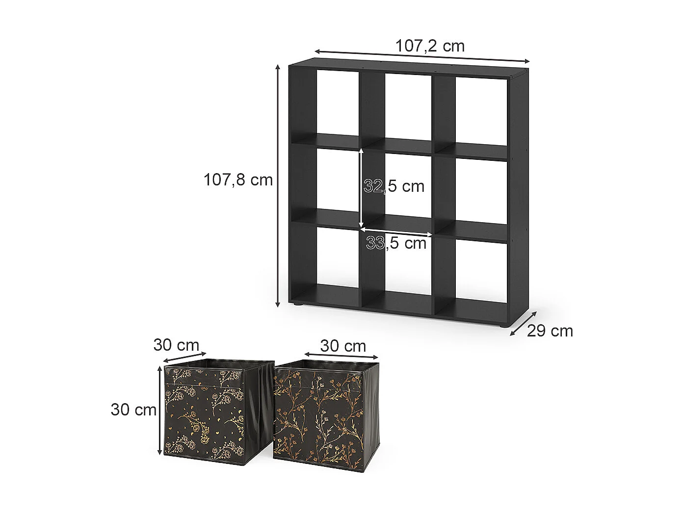 Meuble de rangement cube noir 104x29x108 nove